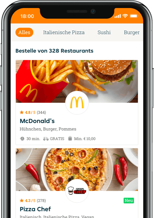 Imagem da lista de restaurantes na nossa aplicação móvel