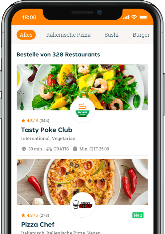 Image of the restaurant list in our mobile app