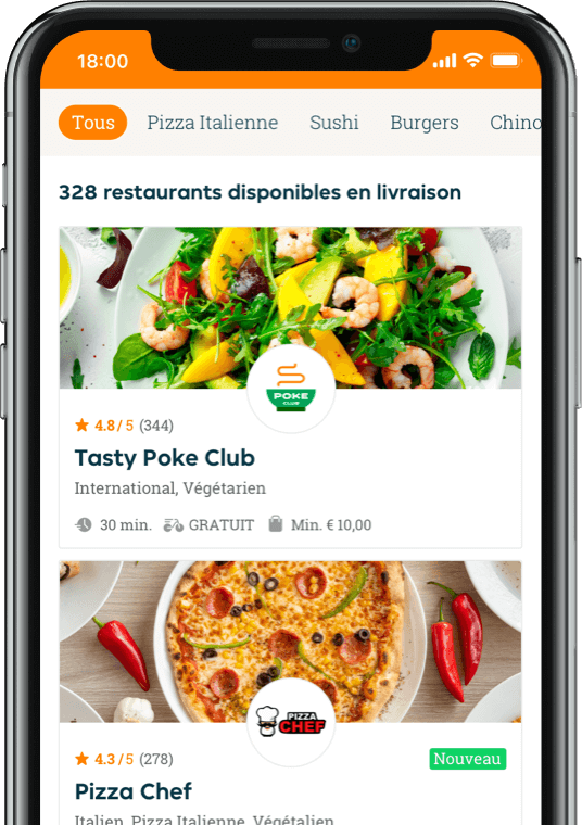 Image of the restaurant list in our mobile app