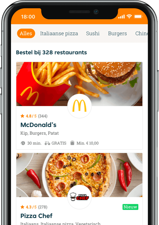 Afbeelding van de restaurantlijst in onze mobiele app
